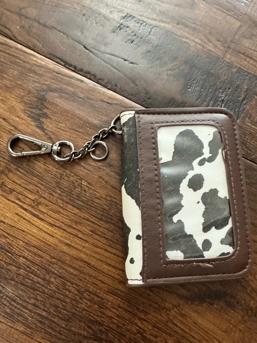 Steve Madden Brown & White Cow Print Card Holder Keychain